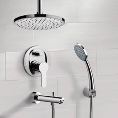 Tub and Shower Faucet Set with Handheld and Ceiling Rain Shower Head
